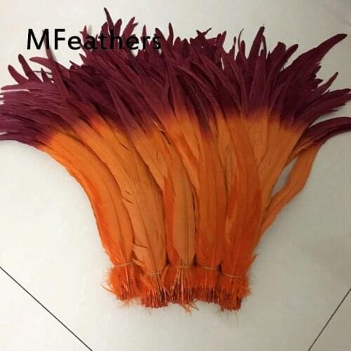16-18Inch 40-45CM Rooster feathers OR Chicken feather Bicolors burgundy color tips with Orange bottoms
