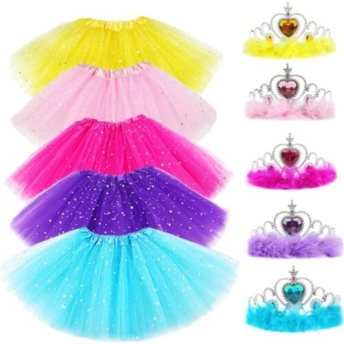 2020 Baby Summer Baby Girl Princess Tulle Tutu Skirt Ballet Dance Party Mini Skirts With Crown Photo Props 2pcs