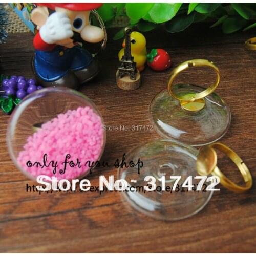 20set/lot 34MM Round Glass Bubble Vial Ring Liquid Metal Mesh Ring DIY(glass bubble+ring)