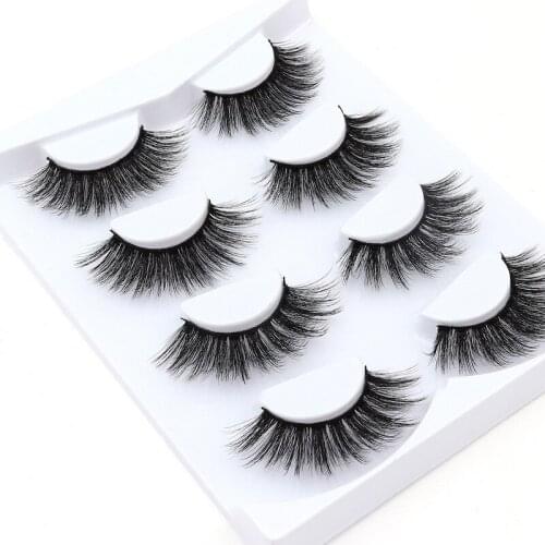 4 Pairs 3D Soft Mink Hair False Eyelashes Handmade Wispy Fluffy Long Lashes Natural Eye Makeup Tools Faux Eye Lashes