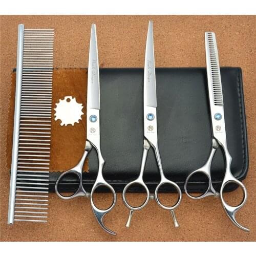 4Pcs Pets Scissors Suit 682# 7.0'' Hairdressing Scissors Dogs Cats Pets Curving Cutting Scissors Thinning Shears Hair Scissors