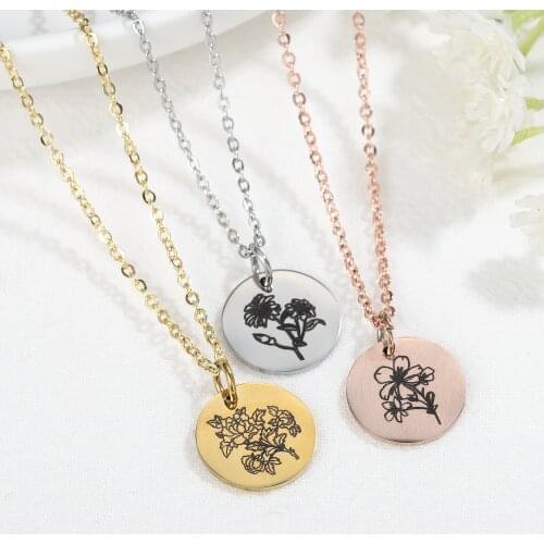 Danity Birth Flowers Necklace Flora Collection Poppy Gold Pendant Necklace Women Jewelry Gift for Bridesmaid Women 15mm18inch