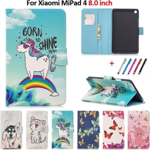 Tablet Case For Xiaomi Mi Pad 4 Case 8.0 inch Kawaii Unicorn Cat Puppy Leather Cover For xiaomi mi pad 4 case Funda Capa+Gift