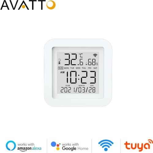 AVATTO Tuya WIFI Temperature And Humidity Sensor,Temperature Humidity Detector Show Time and Date work with Google home,Alexa