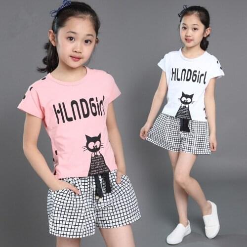 Childrens Sets Girls Clothing Set Kids 2017 new Shorts Big Girl Child Shorts Cartoon Tshirt+Shorts Girl Pants For Kid 5to10 yrs