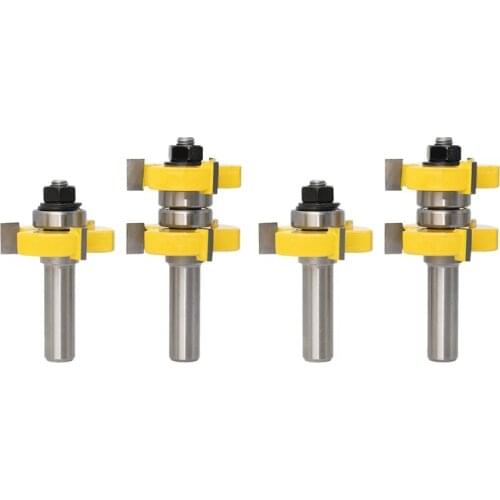 HLZS-2Pcs Shank Double Bearing Tongue & Groove Router Bits Set Tenon Milling Cutter for Wood Woodworking Tools Bit