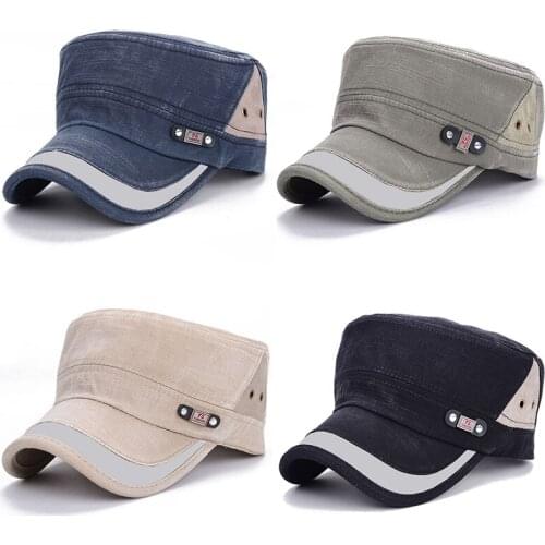 Military Hat Men Classic Vintage Washed Cotton Military Caps Black Army Flat Top Adjustable Cap Summer Sunshade Hat