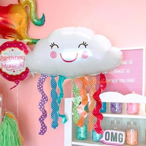 Colorful smile white clouds aluminum film balloon helium baby birthday wedding anniversary background decoration party supplies