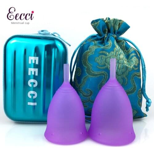 Menstrual Cope with 1 case 1 bag - 2 Size, Soft Flexible Medical-Grade Silicone Reusable Period Cup 2pc Tampon Pad Alternative