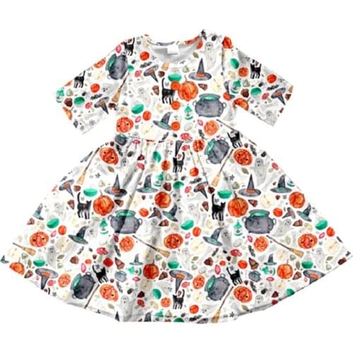 Lovely Dress Toddler Girls Clothing Kids Casual Outfits Halloween Day Boutique Milk Silk Dress