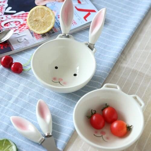 Rabbit Shaped Bowl with Butter Cutter Home Bowl Cartoon Tableware Butter Cutter for Kids Home Kitchen Accessories