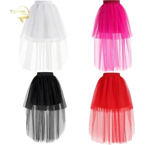 Fashion High Low Red Tulle Dress Short Front Long Back White Womens Petticoat Soft Net Underskirt Puffy Crinoline Girl Skirt