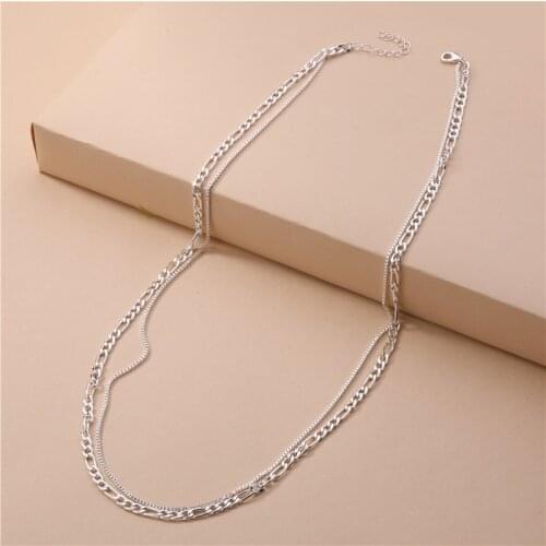Fashion Jewelry Double Layers Silver Color Curb Chain Links Long Necklaces for Women