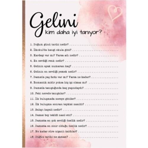 The bride Who Better Tanıyor? | Question Card wedding bride mariage хна henna