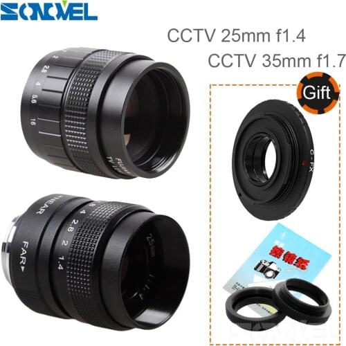 2 in 1 25mm CCTV + 35mm Kit F1.7 CCTV Monitor lens Movie lens for Fuji Fujifilm X-E2 X-E1 X-Pro1 X-M1 X-A3 X-A2 X-A1 X-T1 C-FX