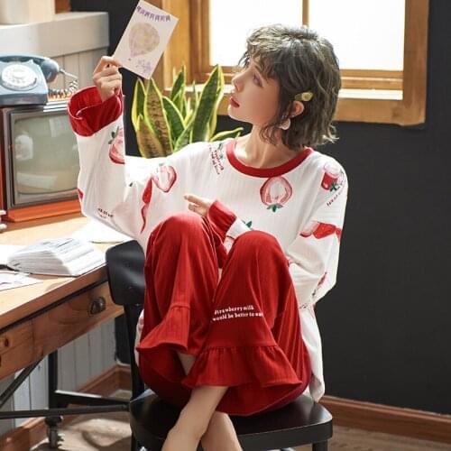 Fast Shipping Women Pajamas Set Autumn Winter Pyjamas Cartoon Sleepwear Home Clothes For Women Sexy Lingerie