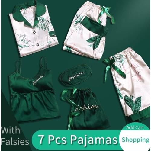 7 Pcs/Set Girls Pajamas Sets 2020 Pyjama for Women Sleep Clothes Nightwear Ladies Negligee Sleepwear Suit Sweet Home Pajama Sets
