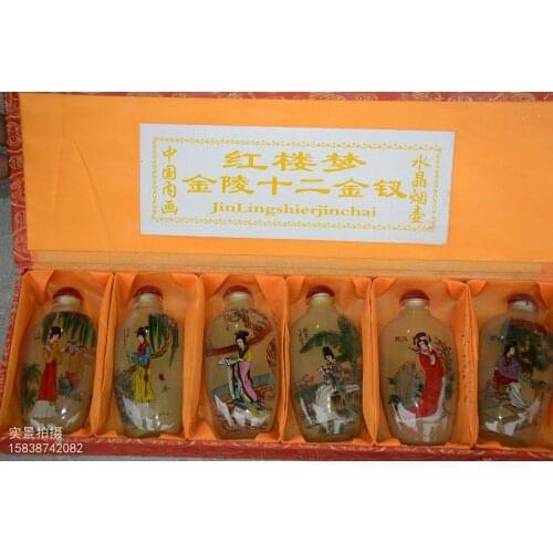 Rare set of Old Glass INSIDE PAINTING SNUFF bottle---Twelve Beauty,6 pieces,Free shipping