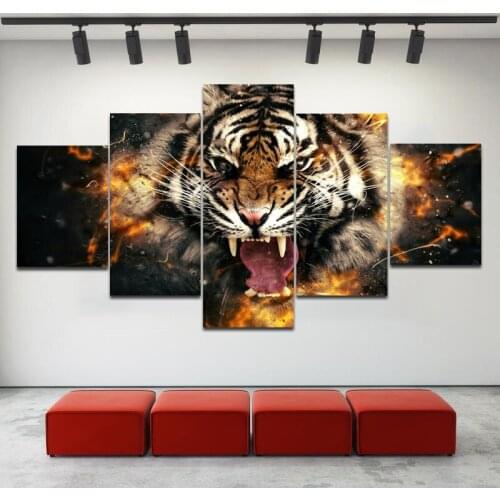 RELIABLI ART 5 Panels/Set Animal Paint Tiger Head HD Prints Wall Pictures For Living Room Decoration Posters Modular No Frame