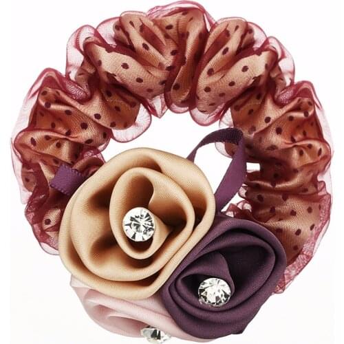 Chiffon Hair Rope Dots Hair Tie Fashion Zircon Elastic Hair Bands Fabric Rose Hairband Elegant Hair Accessories for Women HB18