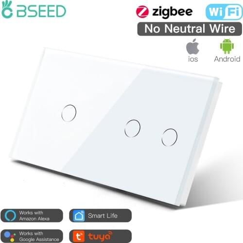 Bseed 3 Gang Zigbee Wifi Light Touch Switch Russia EU Standard Smart Black White Gold With Glass Panel 157mm Home Improvement