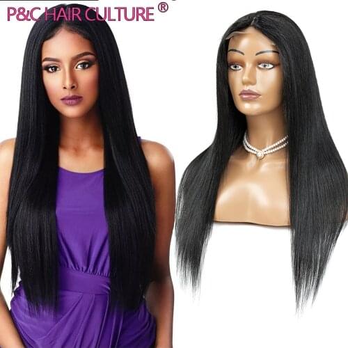 4X4 Middle Part Lace Closure Long Straight Wig Synthetic Human Hair Mix Wigs Glueless Ombre For Black Women High Quality Pelucas