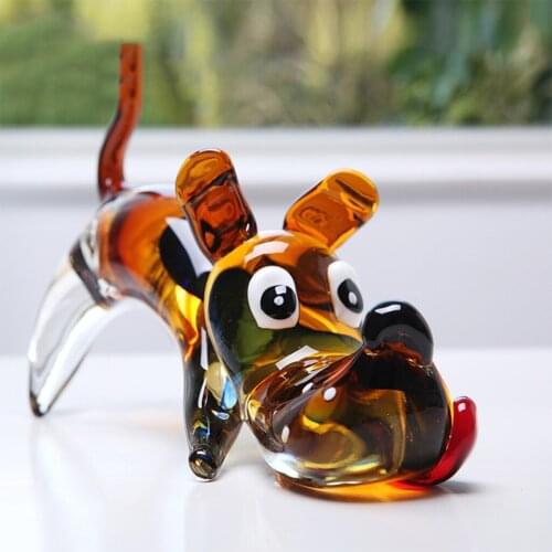 Nordic Blow Glass Dog Figurines Miniature Handmade Clear Crystal Animal Sculpture Gift Home Decoration Statue Model Multicolor