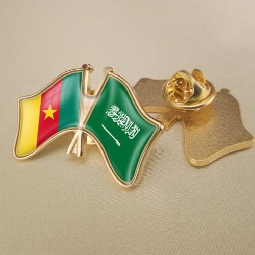 Cameroon and Saudi Arabia Crossed Double Friendship Flags Lapel Pins Brooch Badges