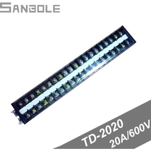 TD-2020 Connection Dual Row Terminal Block DIN rail Strip Barrier 20A/600V 20P with plastic cover Plug-in electrical