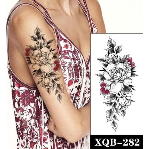 Colored Fruit Waterproof Temporary Tattoo Sticker Black Peony Rose Flowers Design Fake Tattoos Flash Tatoos Arm Body Art Women