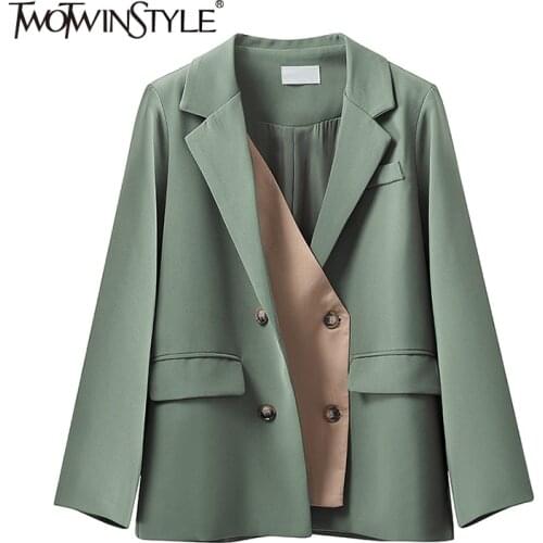 TWOTWINSTYLE Korean Black Blazer For Women Notched Collar Long Sleeve Large Size Casual Blazer Female 2020 Autumn Fashion New