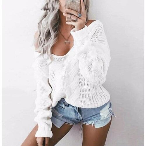 Winter Sexy Deep V-neck Twist Knitted Sweaters Women Long Sleeve Off Shoulder Pullovers Femme Autumn Outwear