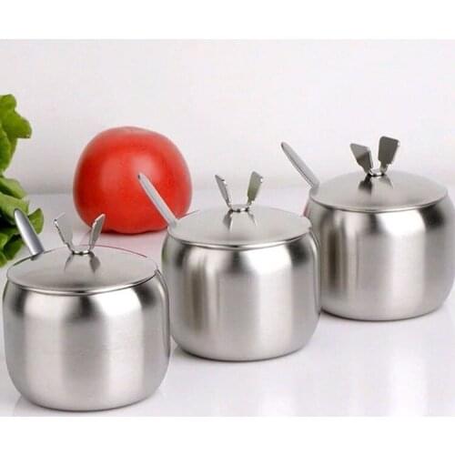 1SET New Seasoning Box Magnetic Stainless Steel Spice Jar Kitchen Flavor Cans Pepper Salt and Sugar Bottle with Spoon OK 0646
