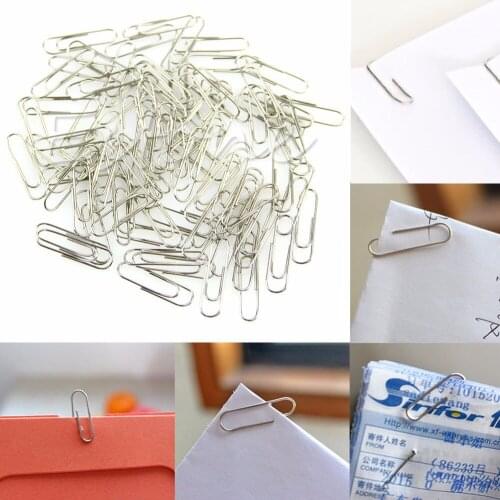 100Pcs School Plain Steel 29mm Silver Metal Paper Clip