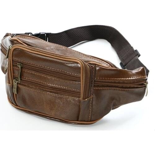 2020 Cross-Border Mens Casual Leather Waist Bag Multi-Function Business Wallet Fashion Outdoor Sport Waist Bag