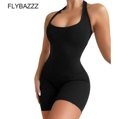 2021 Sexy Women Sleeveless Romper Jumpsuit Bodycon Bodysuit Slim Sports Yoga Shorts Pant Clubwear Backless Biker Shorts Playsuit