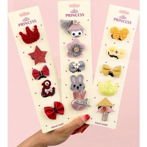 5PCS/set Cartoon Crown Bow Girls Cute Hairpins Handmade Princess Barrettes Hair Clips Headbands Kids Girls Hair Accessories