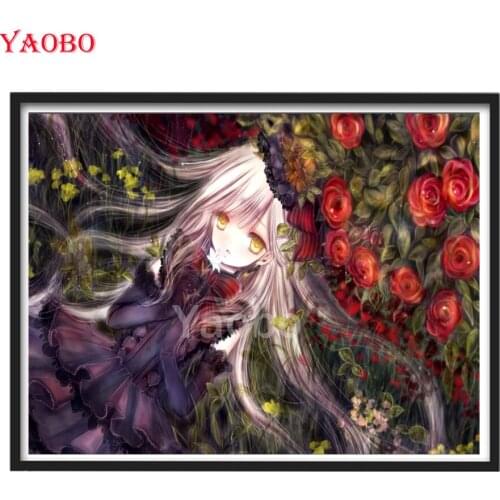 5d,Diamond painting Anime Girl Rose Flower 5D DIY Full drilling,Cross Stitch Diamond Embroidery Diy custom photo mosaic wall art