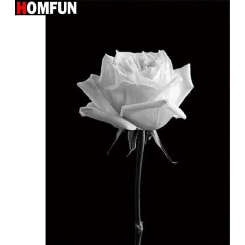 HOMFUN Full Square/Round Drill 5D DIY Diamond Painting "Black white flower" 3D Diamond Embroidery Cross Stitch Home Decor Gift