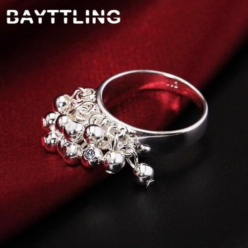 BAYTTLING 925 Sterling Silver 6-10# Glossy Grape Bead Round Ring For Woman Lady Fashion Glamour Wedding Jewelry Gift Party