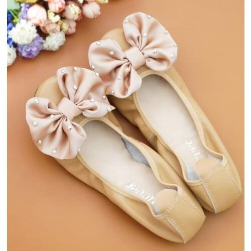 Sweet Bow Flat Heel Female Shoes Soft Genuine Leather Ladies Loafers Big Size 34-44 Rhinestone Single Ballet Flats Womens Shoes