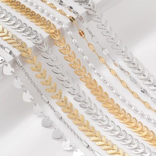 14K Real Gold Copper 50CM 925 Silver Plated Flat Leaves Heart Chain For Jewelry Making Necklace Earrings Chain Spool