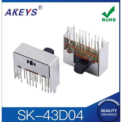 30PCS SK-43D04 4P3T Four pole three throw handle heights 7.0mm slide switch side insert 16 pin with 2 fixed pin