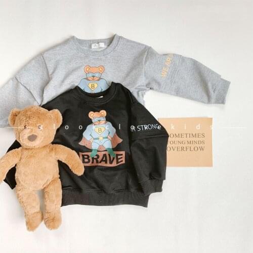 Kids Clothing Spring Autumn Baby Boys Sweatshirts Korean Cartoon Print Hoodies for Boys Child Casual Loose Cute Bear Pullovers