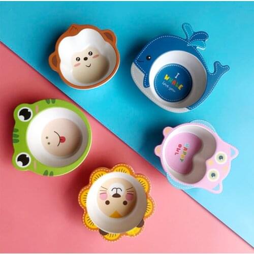 Childrens Tableware Bamboo Fiber Baby Bowl Cute Cartoon Dinner Set Baby Feeding Food Plates Set Drinking Bowl For Children