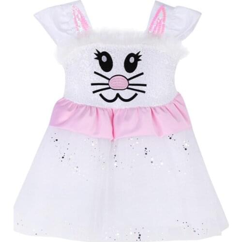 Infant Color Block Tulle Easter Dress, Baby Girl Cartoon Rabbit Pattern Fly Sleeve Square Collar Sequined One-piece 6M-5Y