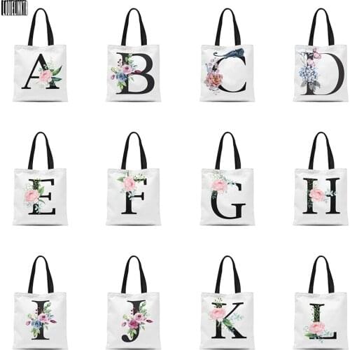 Letter Flower Canvas Tote Bag Ulzzang Harajuku Vogue Female Casual Large Capacity Shopping Bag Reusable Daily Girl Shoulder Bag