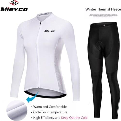 2021 White Winter Thermal Fleece Cycling Jersey Sets Warm Ropa Ciclismo Long Sleeve Ensemble Femme 2 Pièces Outdoor Sports Shirt