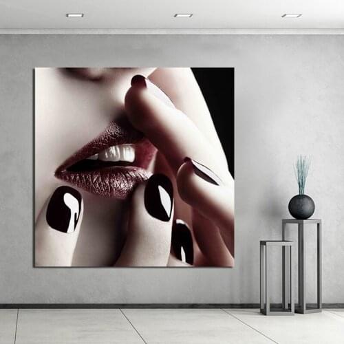 Red Lips Nail Art Wallpaper Wall Art Canvas Poster and Print Canvas Painting Decorative Picture Manicure Living Room Home Decor