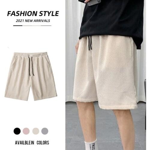 Summer Plaid Shorts Mens Fashion Casual Pleated Shorts Men Streetwear Korean Loose Straight Five-point Pants Mens M-3XL